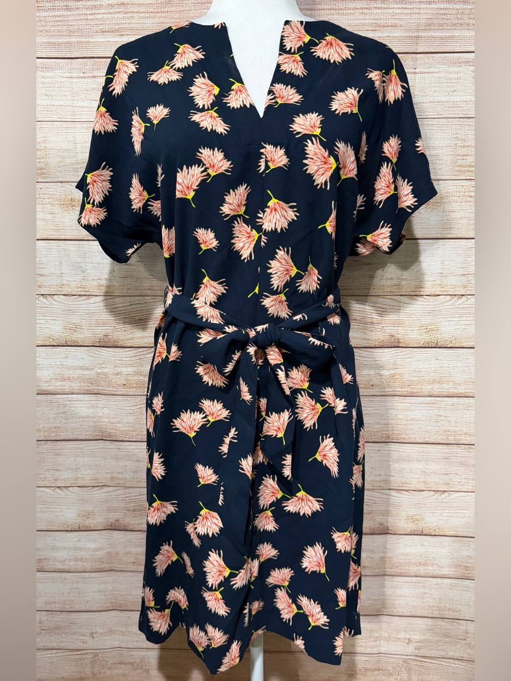 Ann Taylor Factory Navy Midi Dress with Pink Floral Print